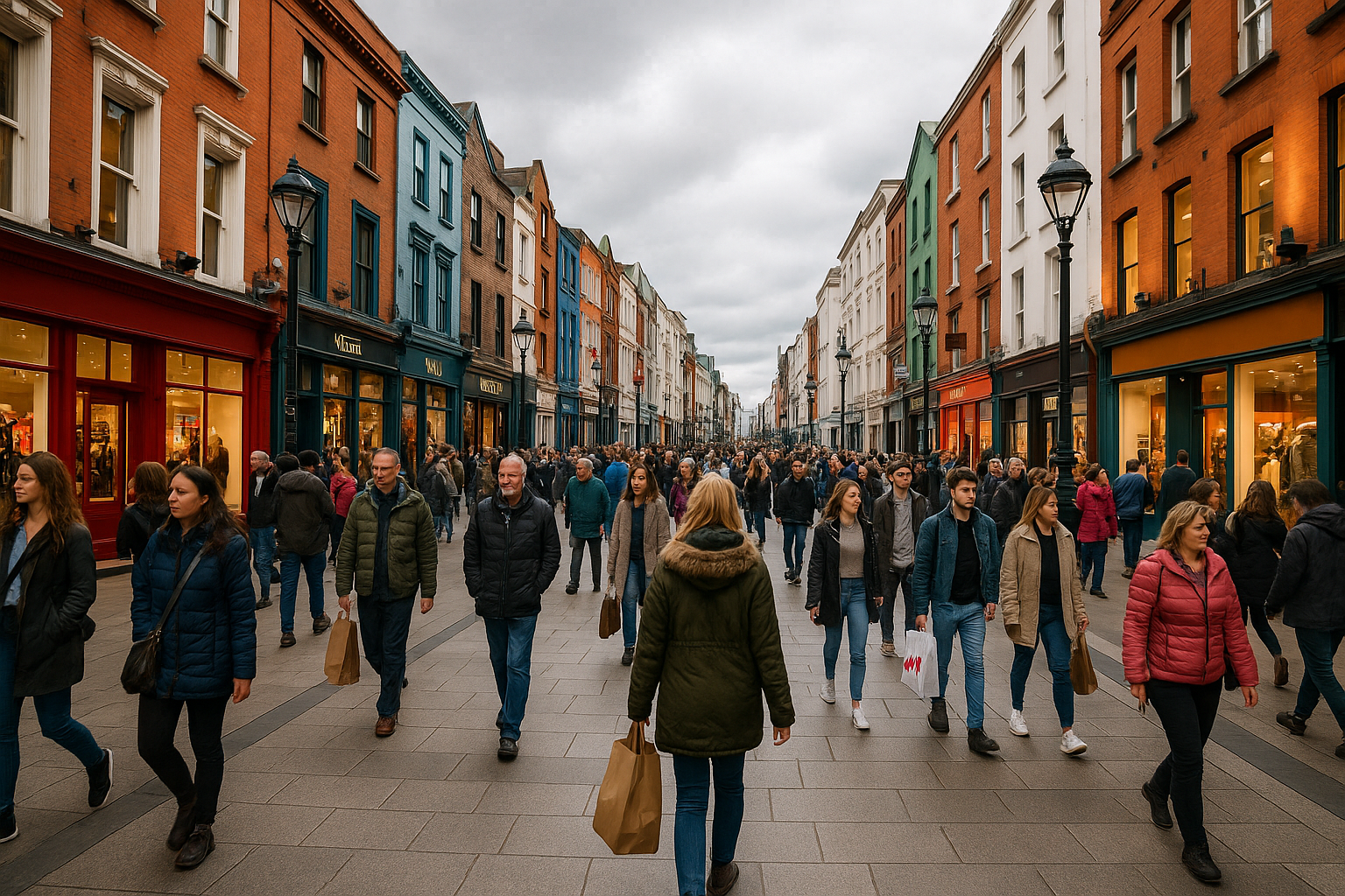 Cloudy day at Grafton Street shopping district in Dublin