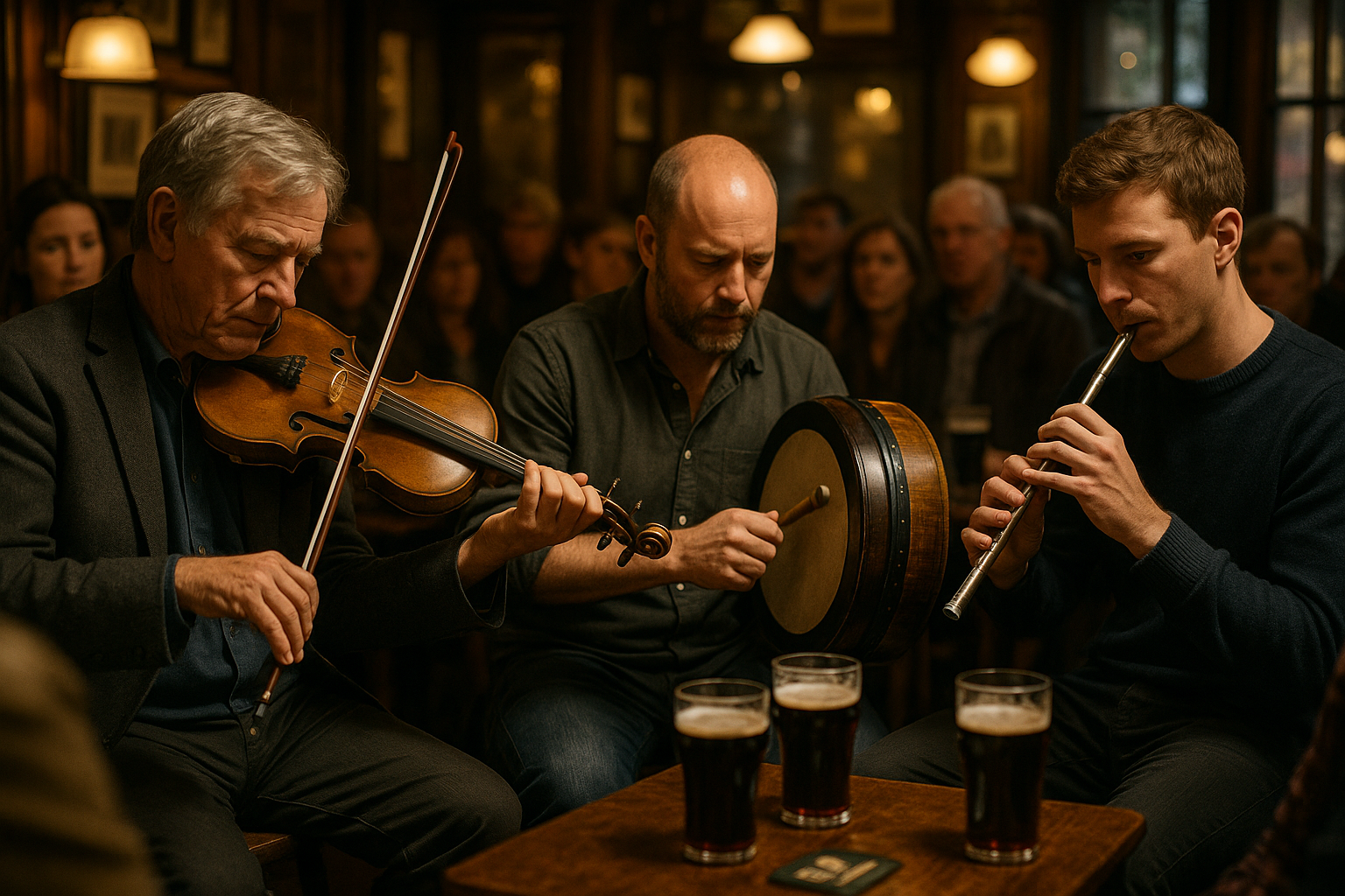 Traditional Irish music session in a Dublin pub